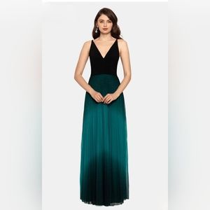 Long V-Neck Pleated Glitter Ombre Dress